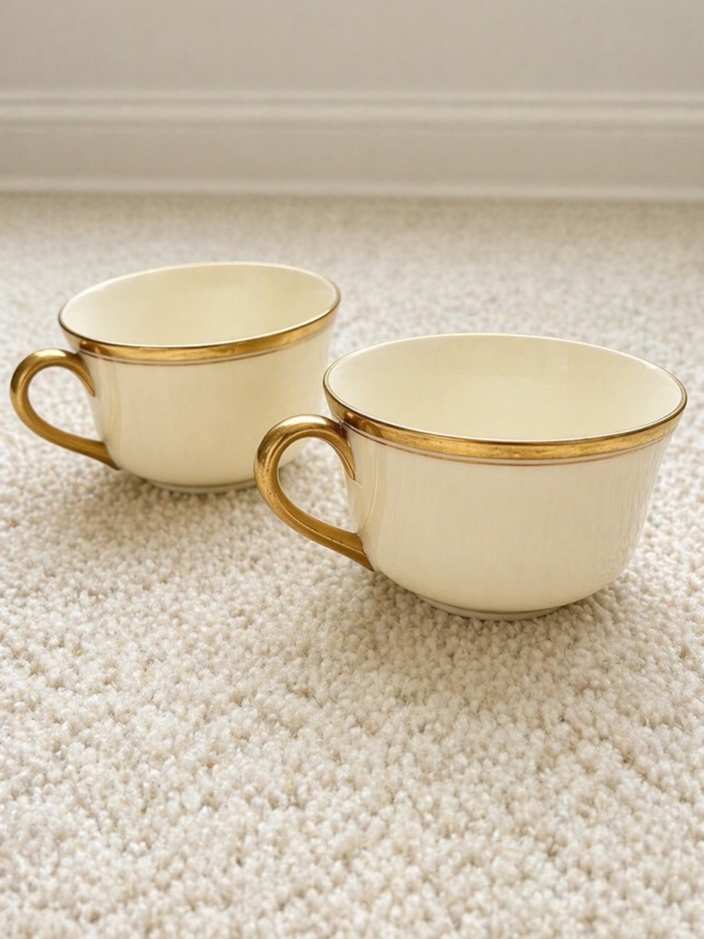 M. Redon Limoges Gold Rim Cups Set of 2 French Porcelain Shabby Chic Decor